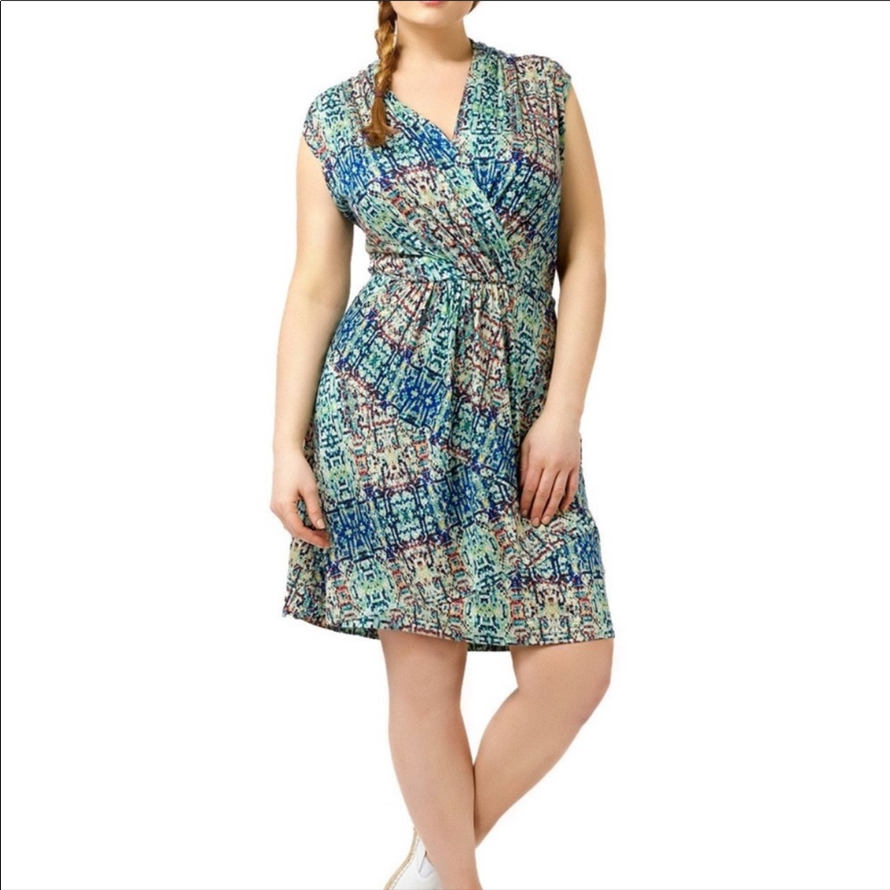 NIC+ZOE Multicolor Urban Safari Watercolor Tile Print Surplice Dress Size Medium